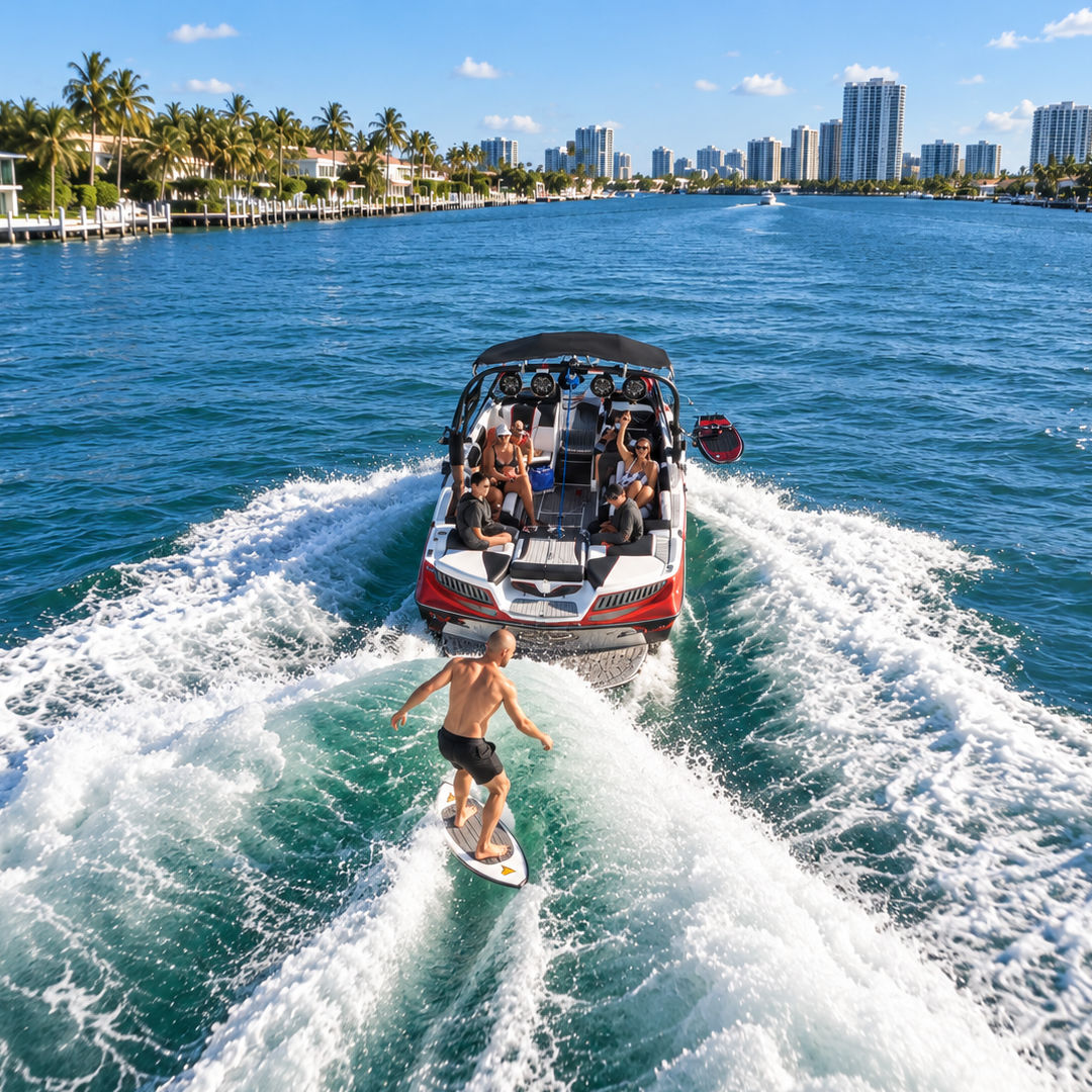 Open wakesurf session in Miami Beach with Wake Mia